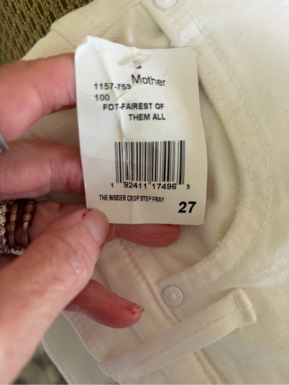 MOTHER Off-White Crop Step Fray Jeans